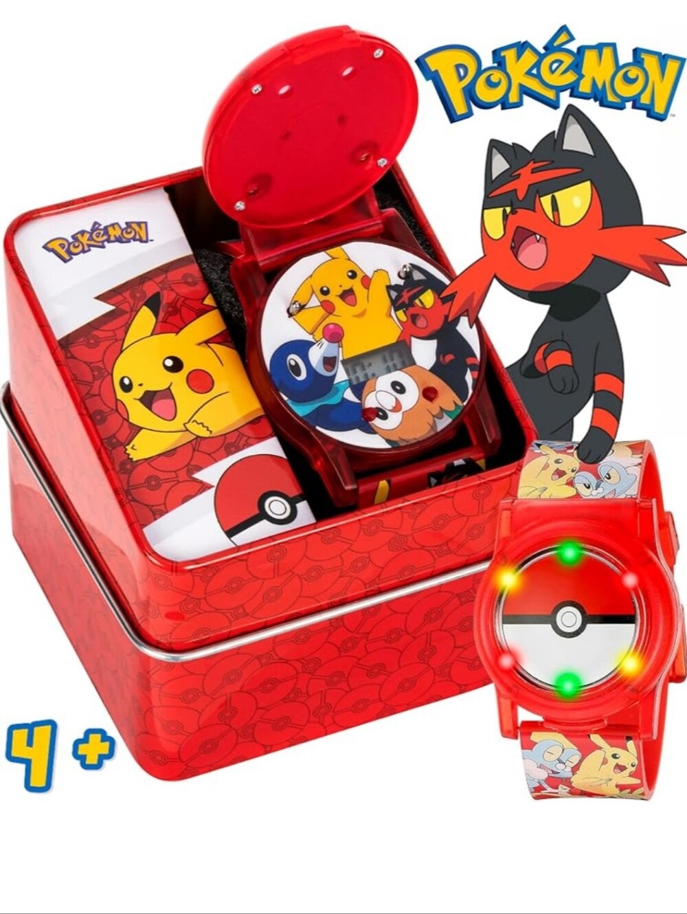 Kids Red Poké Ball Light-Up Watch and Tin Set